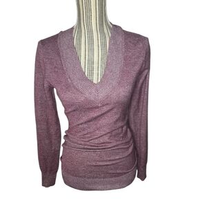 Poof! Women's Mauve V-Neck Longsleeves Sweater Size M